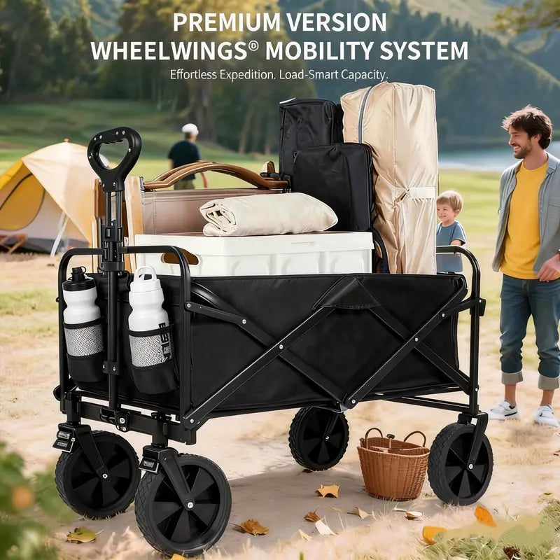 Heavy Duty Foldable Utility Wagon, 450lbs Capacity Cart with 360° Wheels for Camping, Beach & Shopping