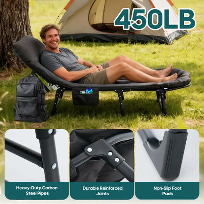 JIOABL Adjustable Camping Cot for Adults, Portable Folding Bed with 6 Reclining Positions for Outdoor Use