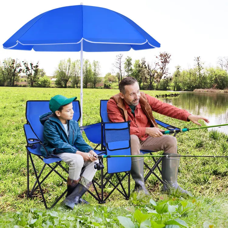 2-Seat Folding Camping Chair with Removable Umbrella for Beach, Patio & Backyard Use