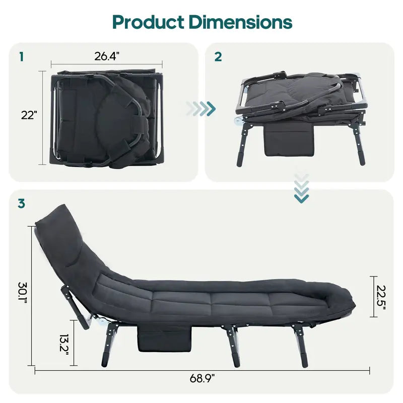 JIOABL Adjustable Camping Cot for Adults, Portable Folding Bed with 6 Reclining Positions for Outdoor Use