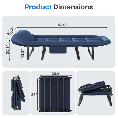 JIOABL Adjustable Camping Cot for Adults, Portable Folding Bed with 6 Reclining Positions for Outdoor Use