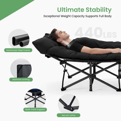 JIOABL Adjustable Camping Cot for Adults, Portable Folding Bed with 6 Reclining Positions for Outdoor Use