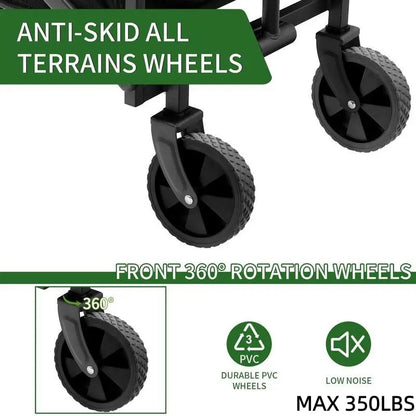 Heavy Duty Foldable Utility Wagon, 450lbs Capacity Cart with 360° Wheels for Camping, Beach & Shopping